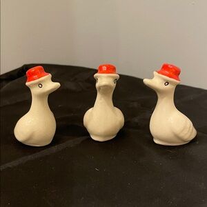 Ceramic Duck Figurines with orange Hats miniature